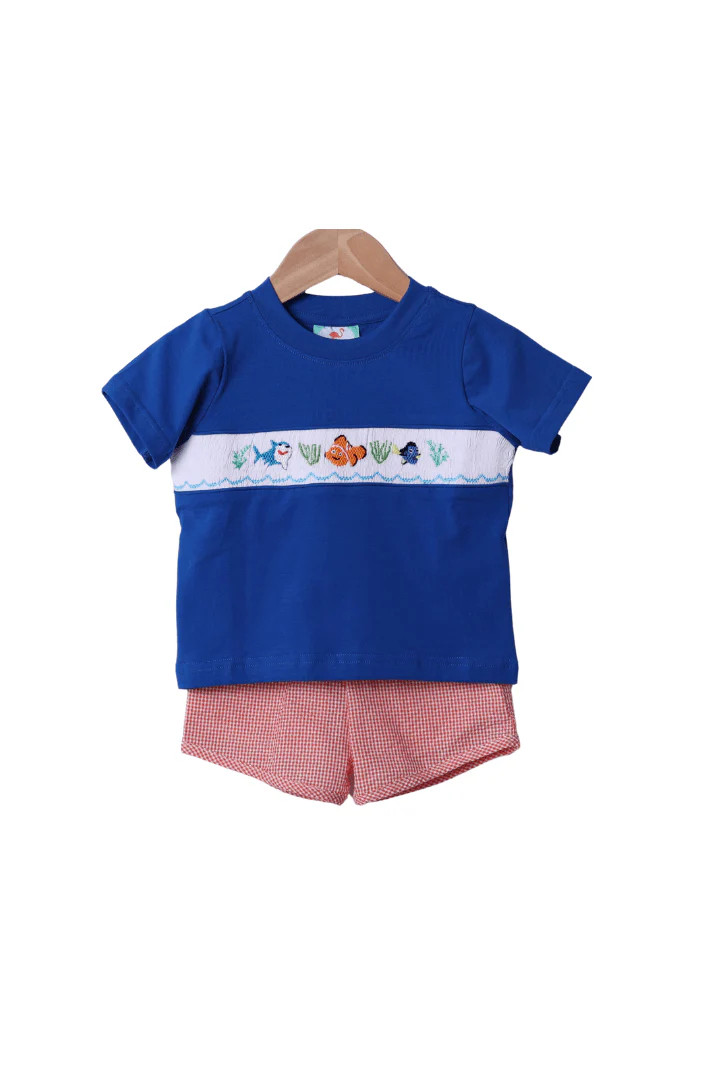 Smocked Sea Friends Blue Gingham Short Set | The Smocked Flamingo