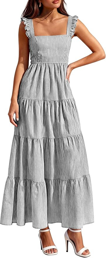 PRETTYGARDEN Womens 2026 Summer Casual Maxi Dresses Striped Square Neck Sleeveless Boho Flowy Sun... | Amazon (US)
