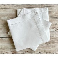 100% Linen Hemstitch Tea Napkins - White Fine Dining Table 33x33cm 6-Piece Set | Etsy (US)