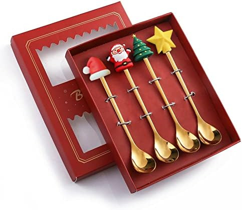Acewen 4Pcs Christmas Coffee Spoons with Red Gift Box Creative Christmas Tree Santa Star Stainles... | Amazon (US)