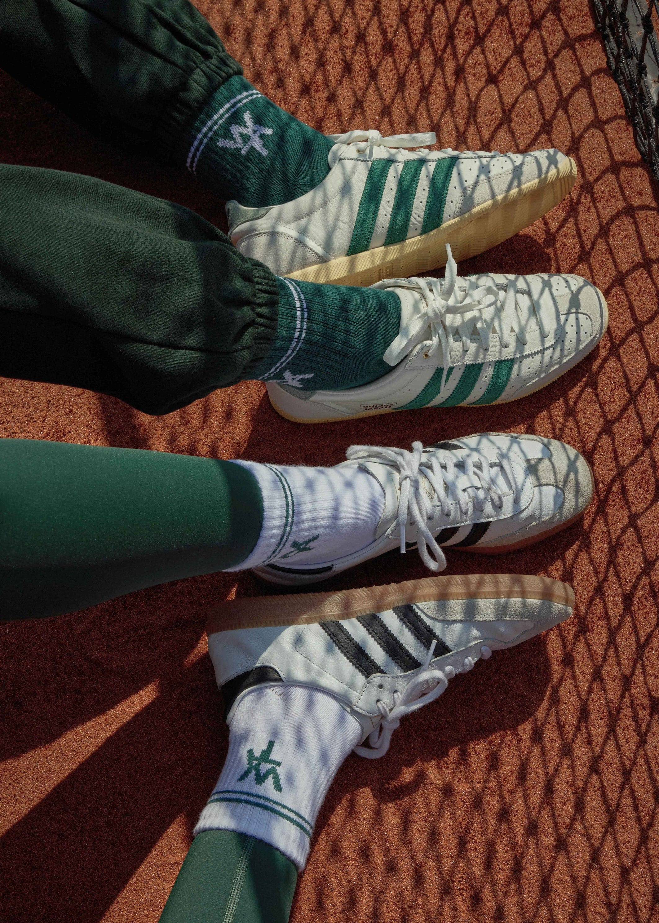 2 PACK COURTSIDE CLUB STRIPE SOCKS - WHITE & GREEN | WAT The Brand