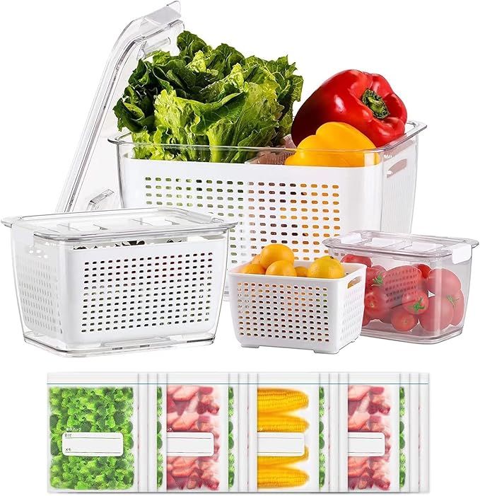 Fresh Container, 3PACK Produce Saver Container&Reusable Food Storage Bags Vegetable Storage Conta... | Amazon (US)