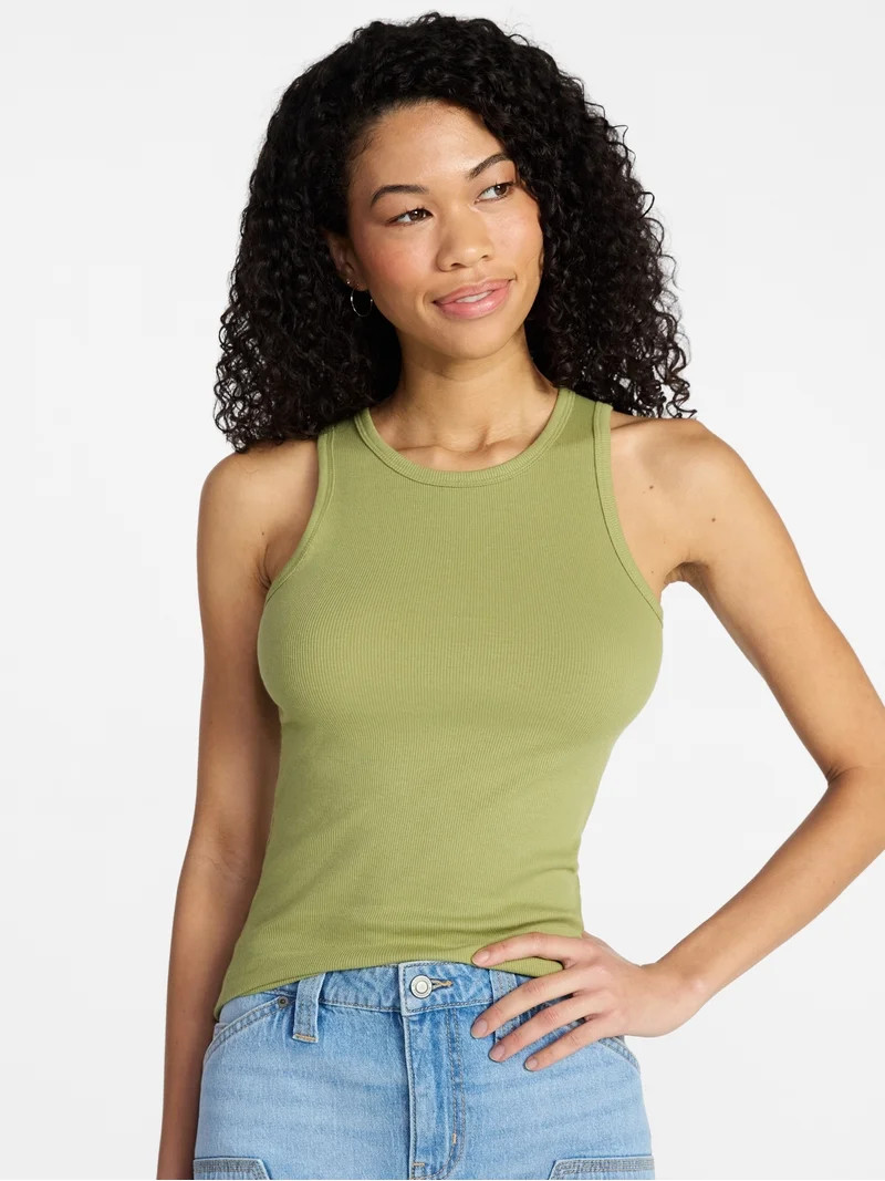 No Boundaries Ribbed High Neck Tank Top, Women's XXS-XXL | Walmart (US)