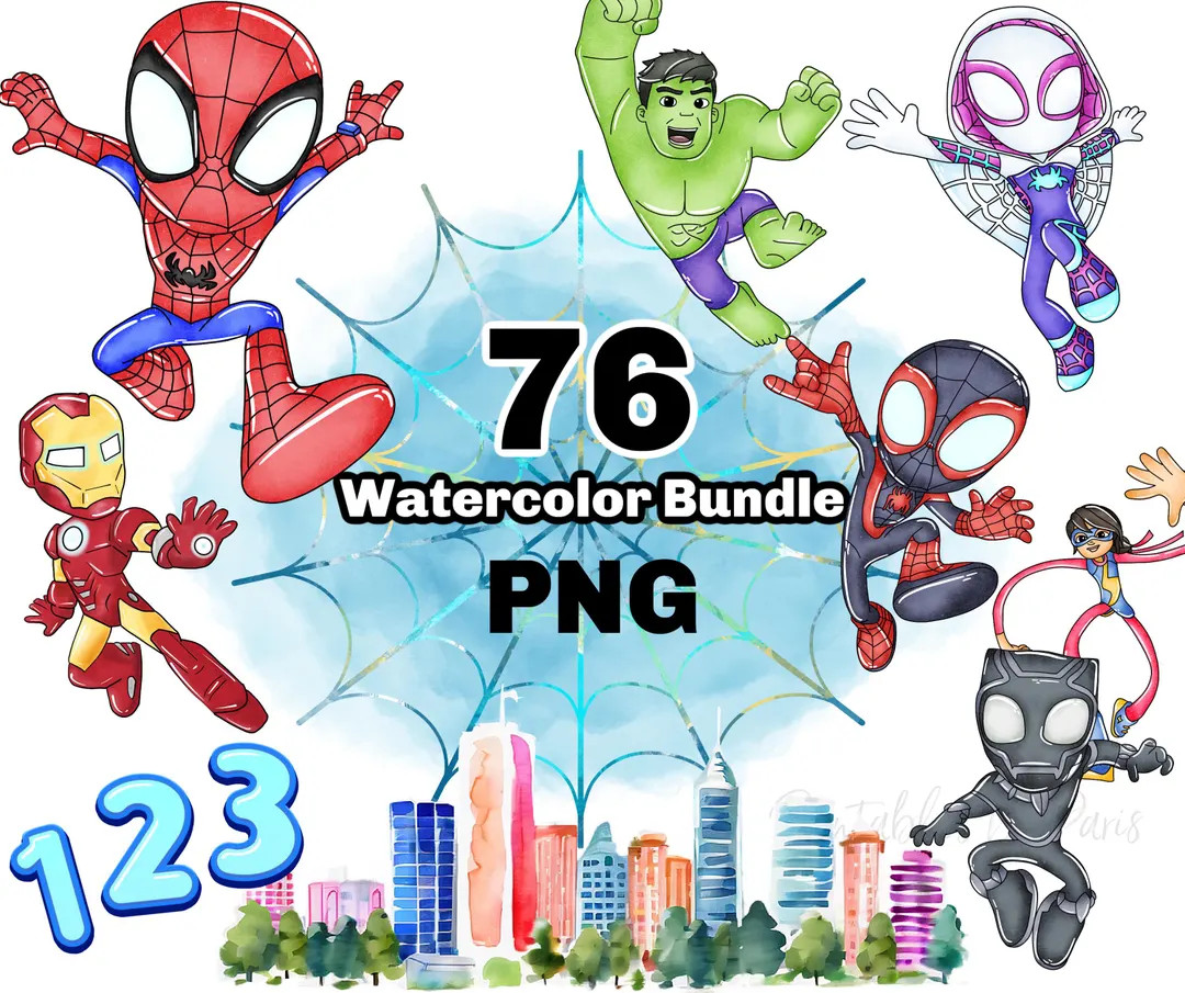 Watercolor Spidey PNG Clipart, Spidey and His Amazing Friends Sublimation, Spidey Font Alphabet -... | Etsy (Global)
