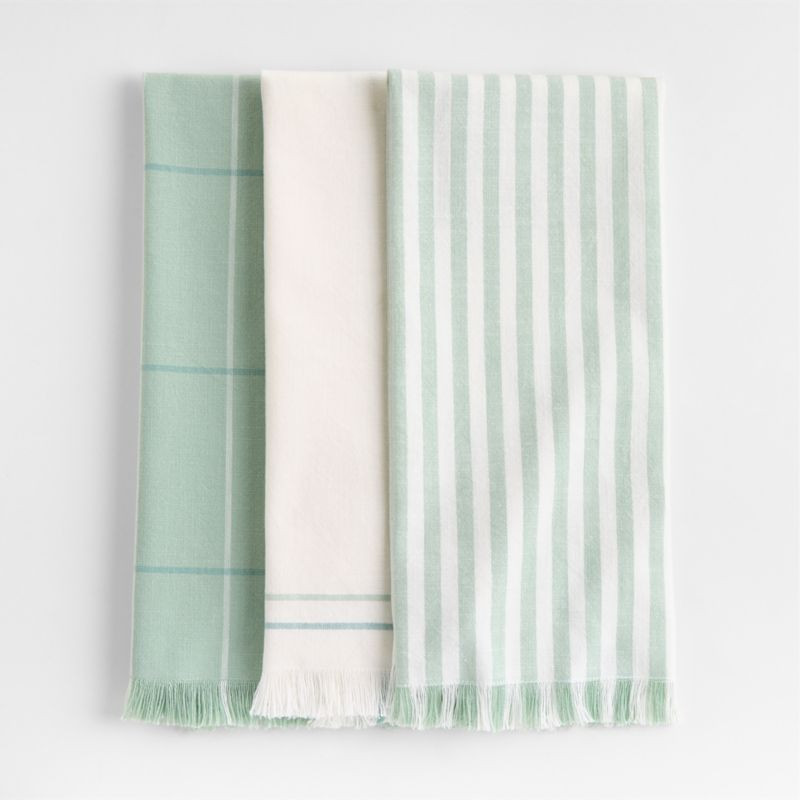 Spring Fringe Dusty Jade Organic Cotton Dish Towels, Set of 3 + Reviews | Crate & Barrel | Crate & Barrel