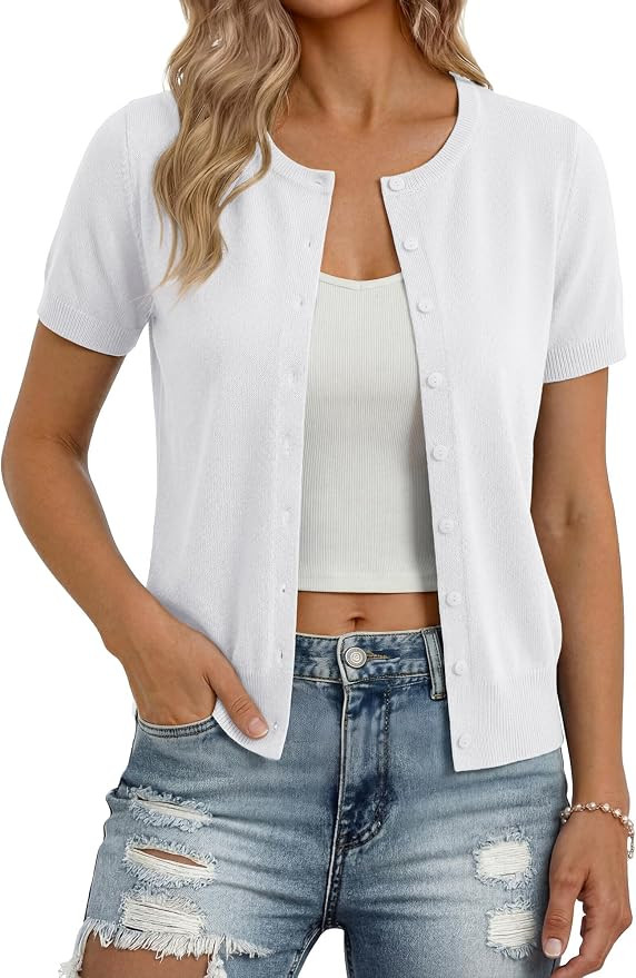 GRACE KARIN Womens Short Sleeve Cardigan Sweaters Lightweight Fall Outfits | Amazon (US)