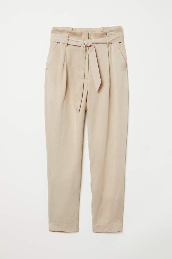 H & M - Lyocell Paper-bag Pants - Beige - Women | H&M (US + CA)