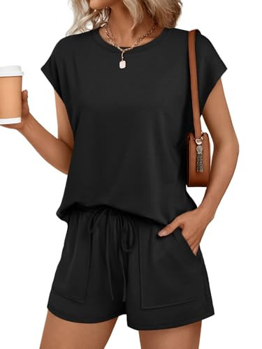 AUTOMET Womens Lounge Two 2 piece Sets Summer Spring Cruise Outfits 2026 Matching Beach Vacation Clothes Travel Sweatsuits Sweat Casual Romper Shorts Fashion Trendy Clothing Loungewear Black M | Amazon (US)