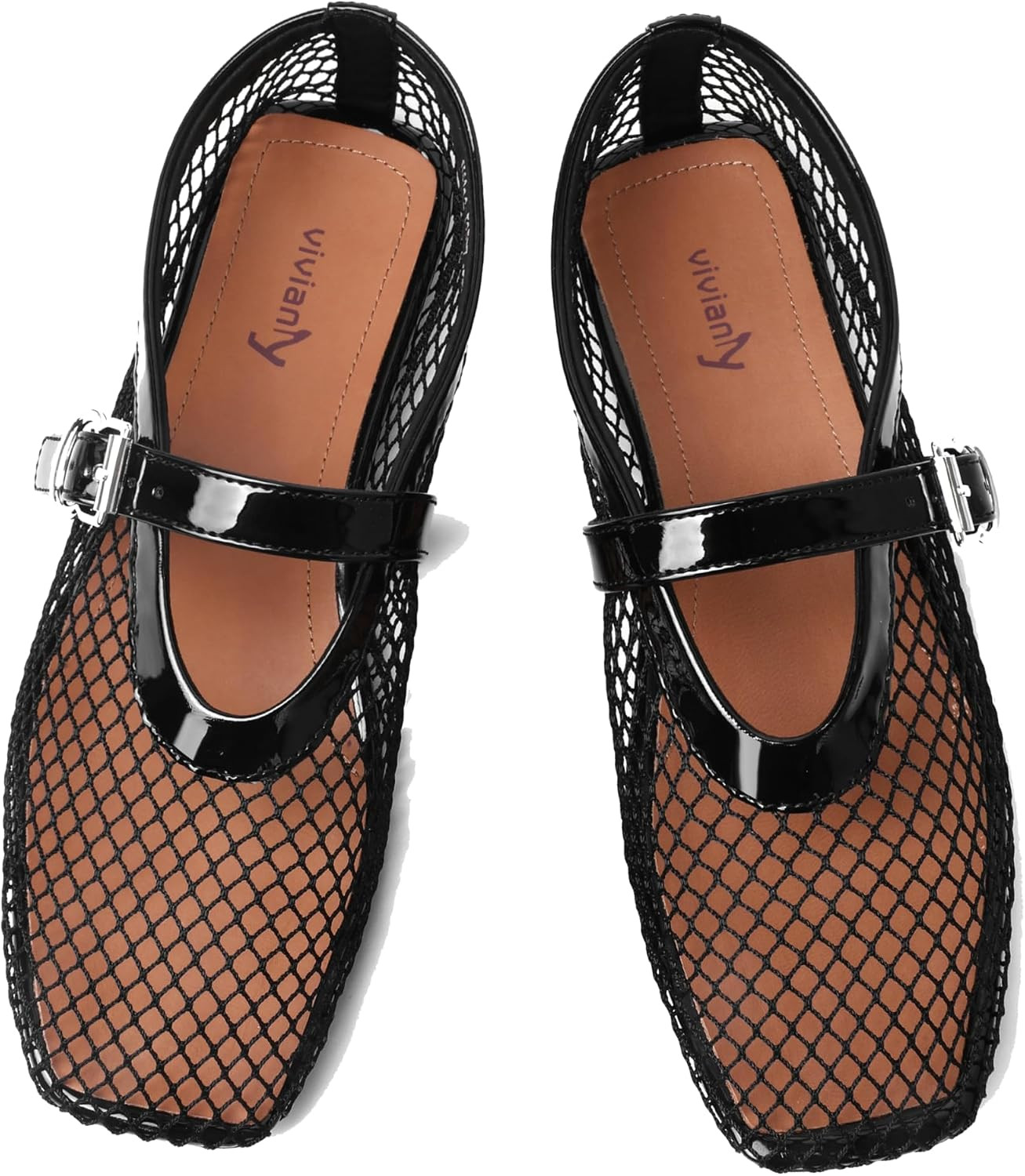 vivianly Mesh Ballet Flats for Women Mary Jane Flats Comfy Fishnet Shoes | Amazon (US)