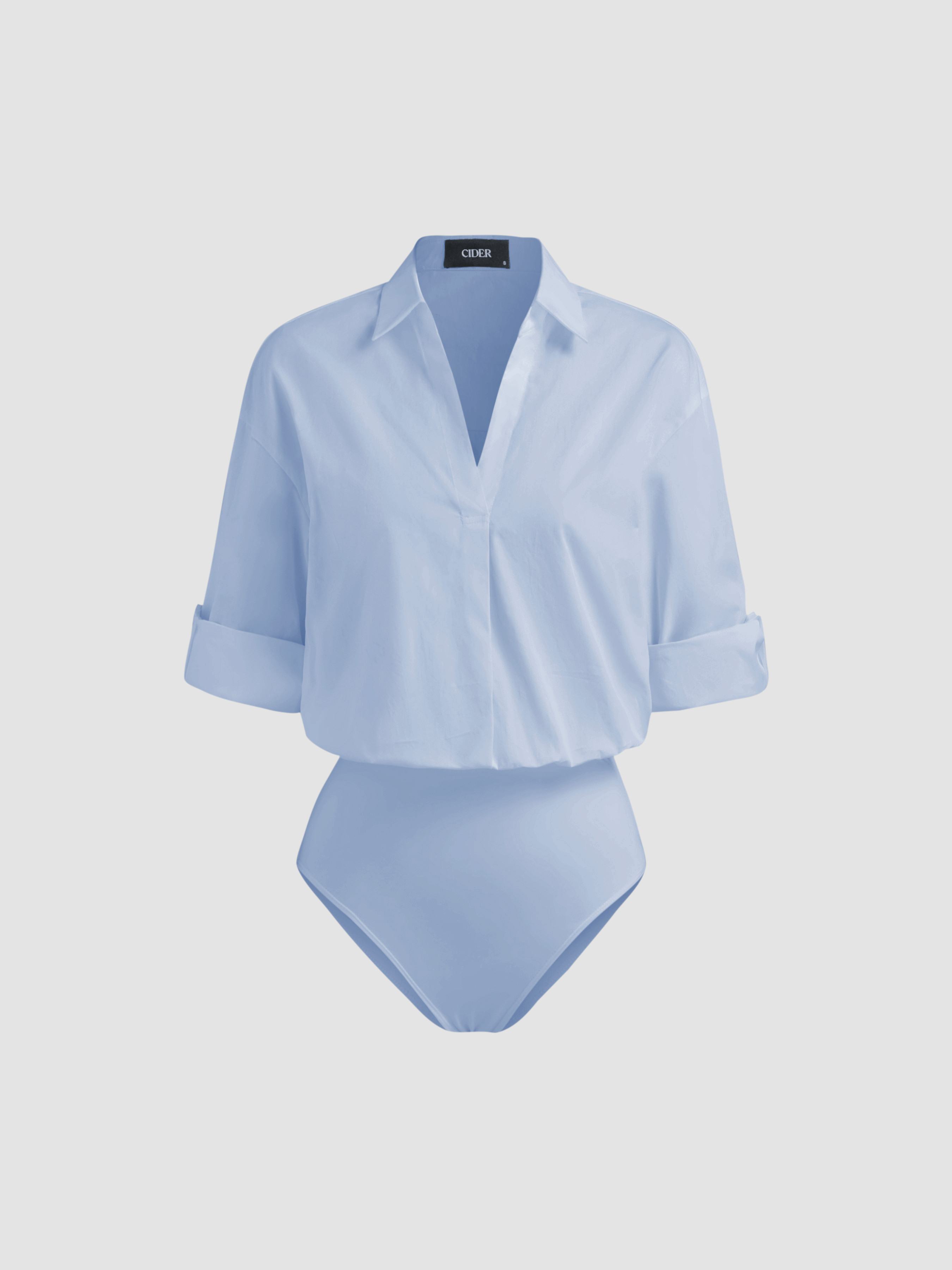 100% Cotton Collar Roll-up Sleeve Shirt Bodysuit | Cider