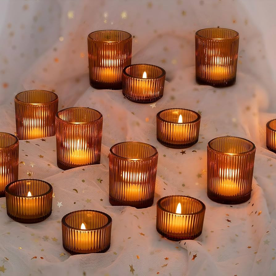 Hewory Glass Tealight Candle Holder: 24 Pcs Amber Votive Candle Holders Tea Lights Candle Holder,... | Amazon (US)