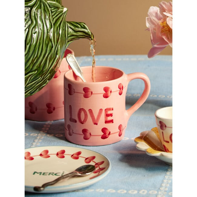 Ceramic Mug With Hand-Painted LOVE 420 ml, Pink - Rice By Rice Tableware | Maisonette | Maisonette