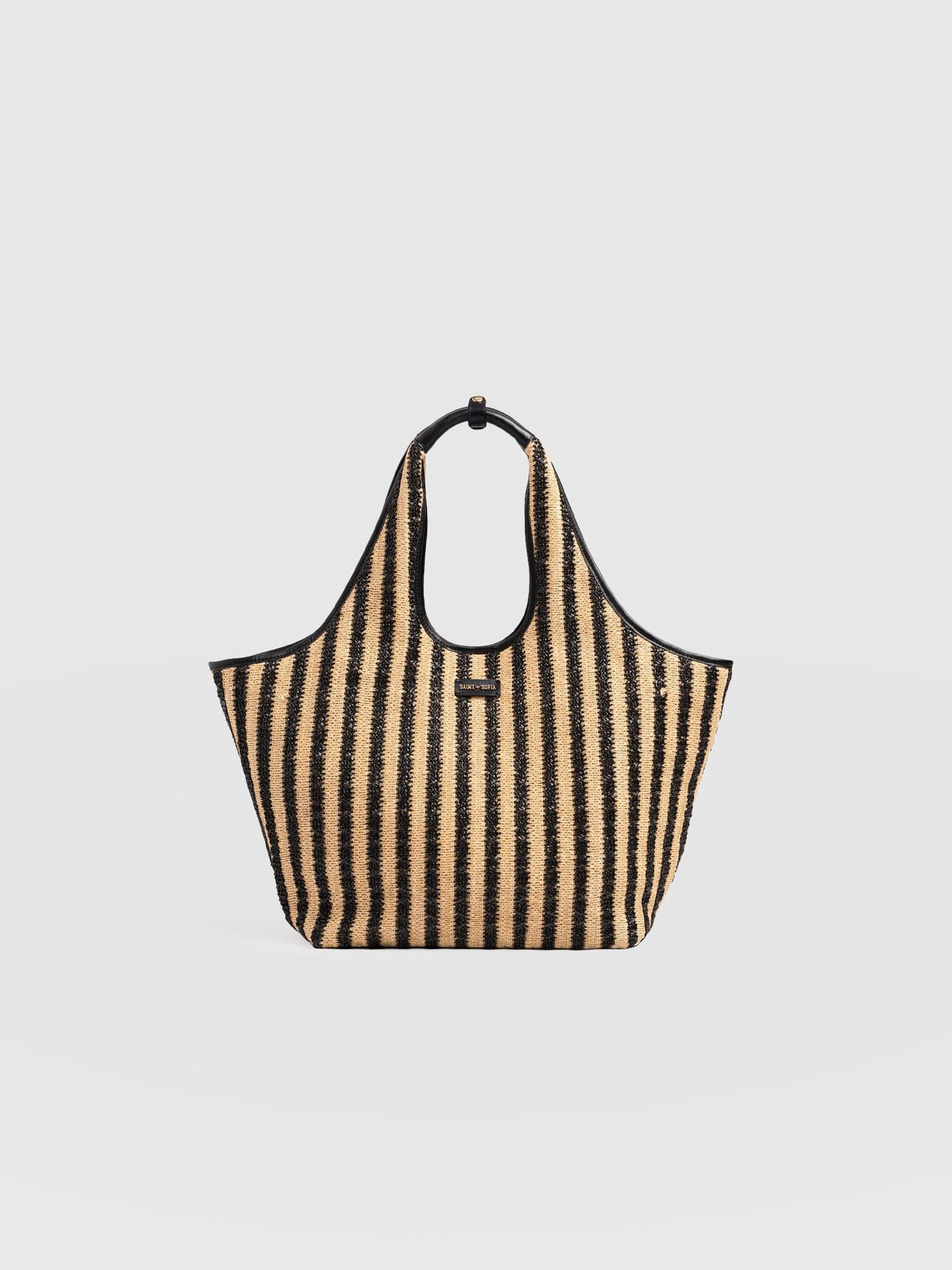 Large Stella Shoulder Tote Bag - Black Raffia | Saint + Sofia