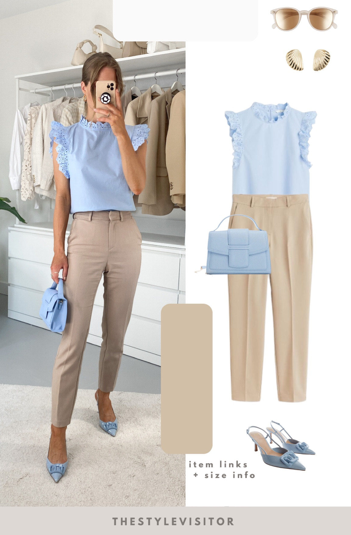 Cute spring workwear option wearing a sleeveless light blue top with broderie anglaise details. I’m wearing an s but would recommend sizing down, it runs large. The slacks are best sellers, wearing size 34 (sized up one size). 
Read the size guide/size reviews to pick the right size.

Leave a 🖤 to favorite this post and come back later to shop

#workwear #work outfit #office outfit #spring smart casual 

#LTKSeasonal #LTKstyletip