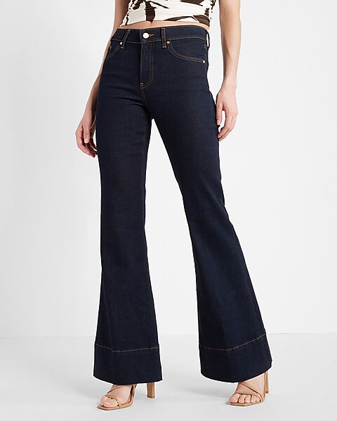 Mid Rise Rinse Tall Hem 70s Flare Jeans | Express