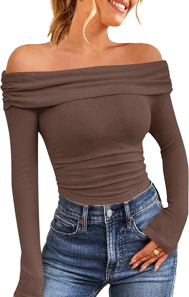 HOTOUCH Women Off Shoulder Tops Long Sleeves Casual Dressy Blouses Y2K Clothes Trendy Slim Fit Se... | Amazon (US)