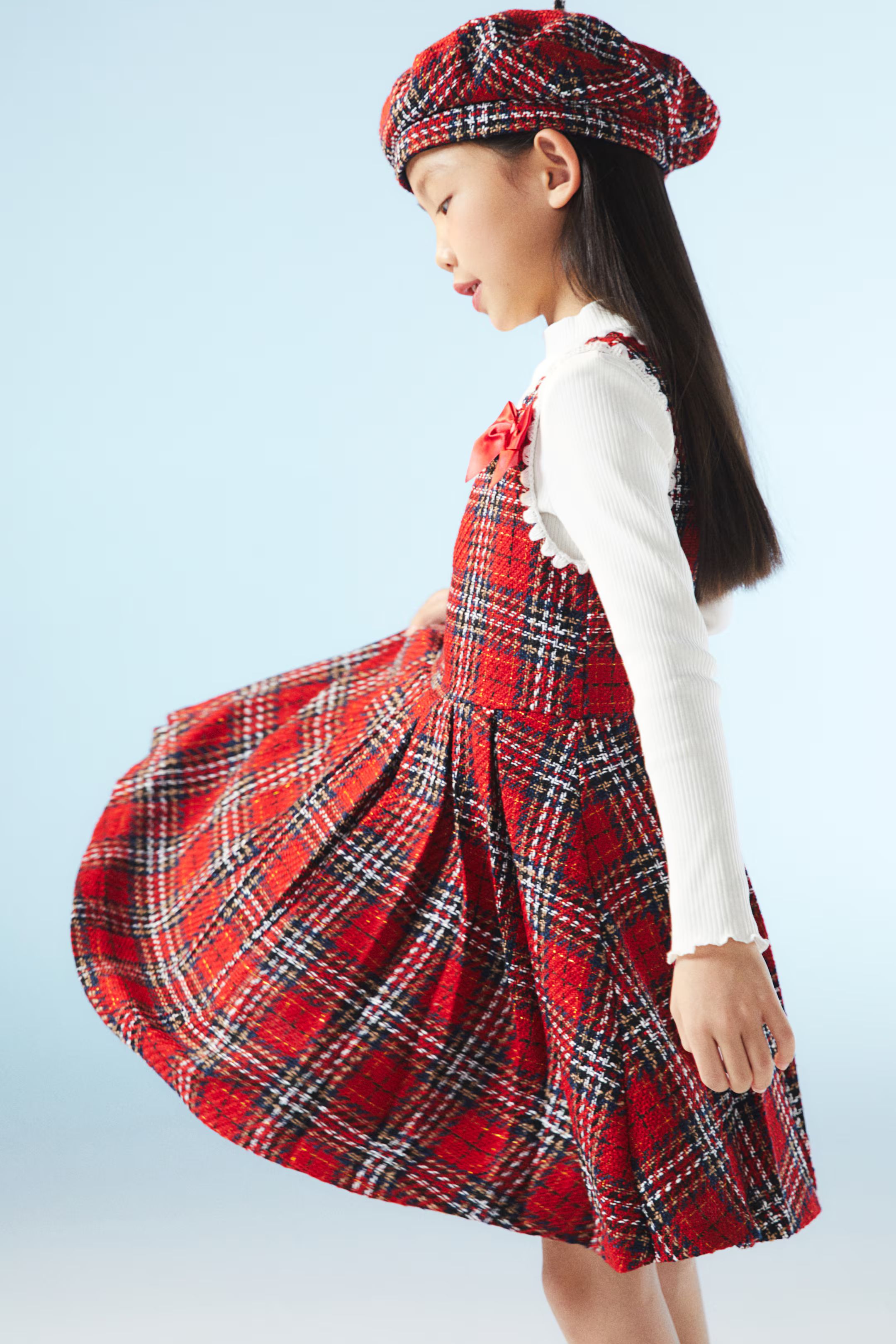 Bow-detail Dress - Low-cut Neckline - Sleeveless - Red/plaid - Kids | H&M US | H&M (US + CA)