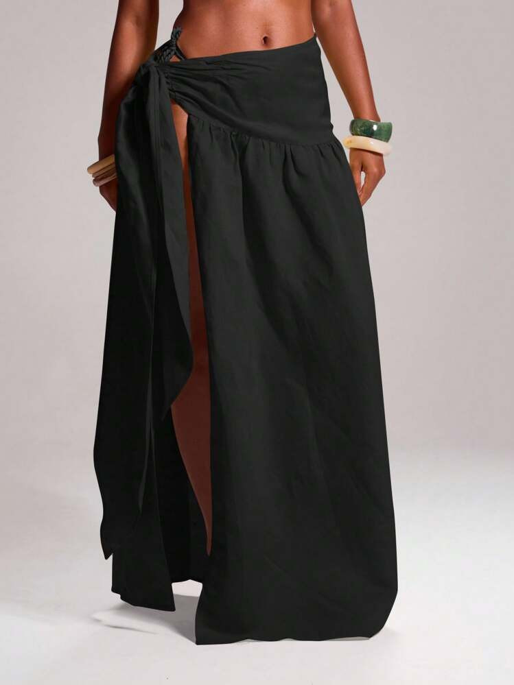 MUSERA Tie Side Low Rise Maxi Skirt Cover Up Ibiza Sexy Vacation Holiday Summer Festival Beachwear Romantic Elegant Swim Party Spring Bathing Suit | SHEIN