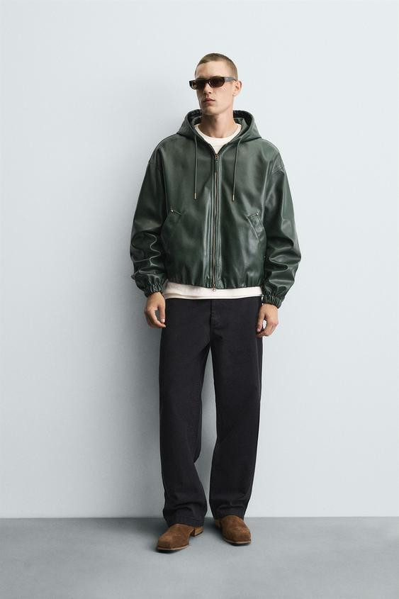 HOODED LEATHER EFFECT JACKET | Zara UK
