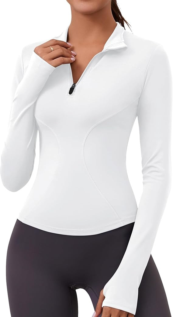 LOMON Womens Long Sleeve Workout Tops Quick Dry Quarter Zip Pullover Crop Yoga Athletic Slim Fit ... | Amazon (US)