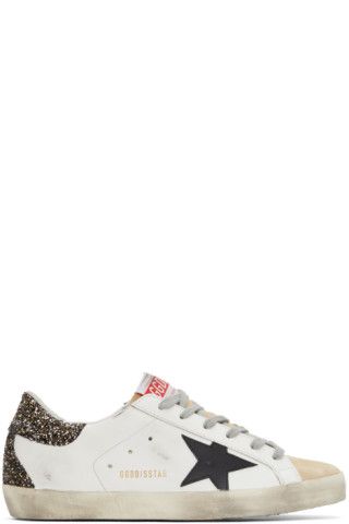 White & Gold Glitter Super-Star Sneakers | SSENSE