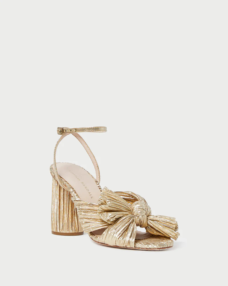 Camellia Gold Pleated Bow Heel | Loeffler Randall