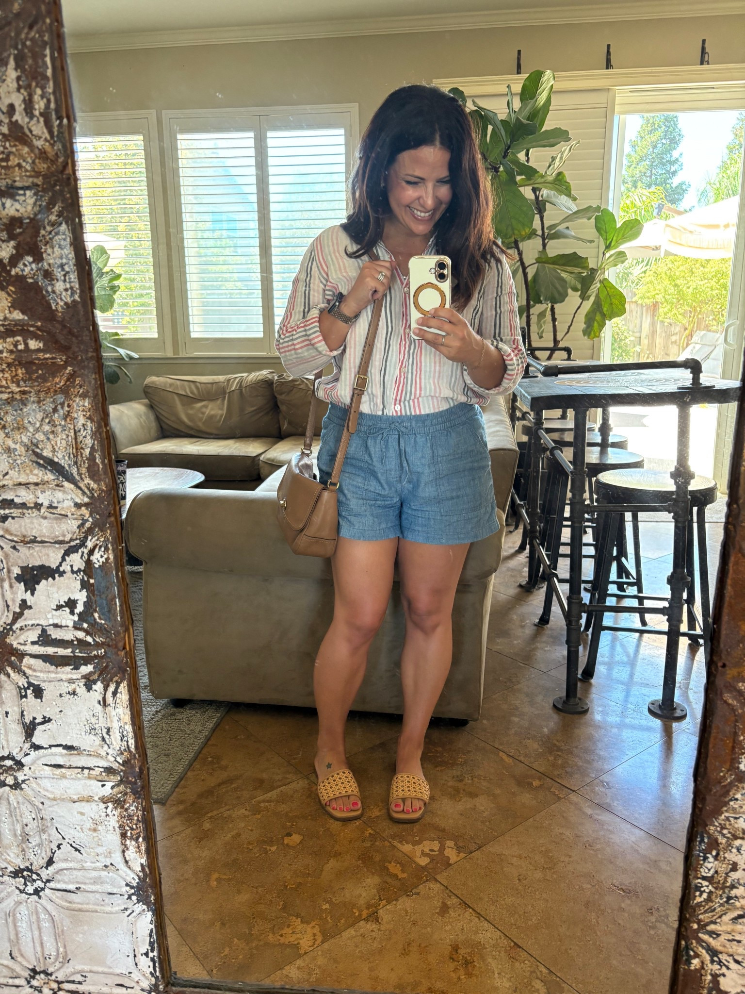 Wore this back to school shopping with the kids and for a quick stop in my classroom. Wearing a small in my linen button down and drawstring shorts. 

Easy Summer Outfit for Moms Over 40
Summer Staples
Neutral Weekend Looks
Budget friendly 
Real-life looks

#LTKOver40 #LTKSeasonal #LTKPetite