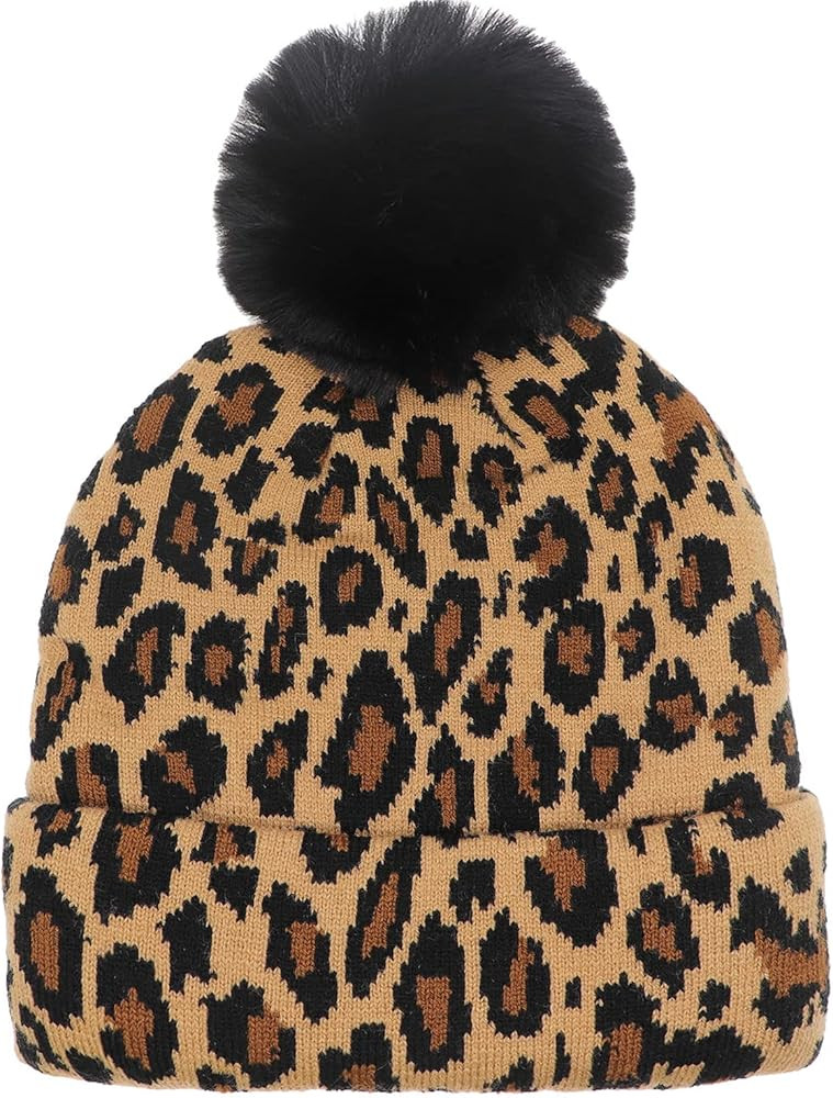Newfancy Women Men Winter Hats Leopard Print Cuffed Beanie Double Layers Thick Knitted Soft Warm ... | Amazon (US)