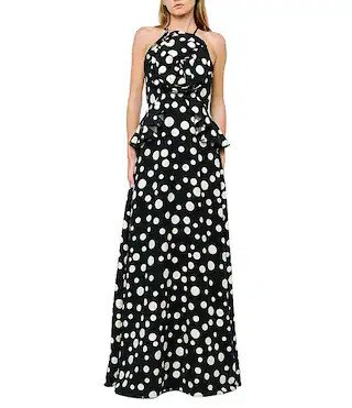 Tashi 3D Flower Polka Dot Halter Neck Sleeveless Maxi Dress | Dillard's