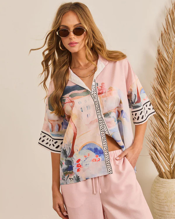 Seaside Social Button Down Novelty Top | VICI