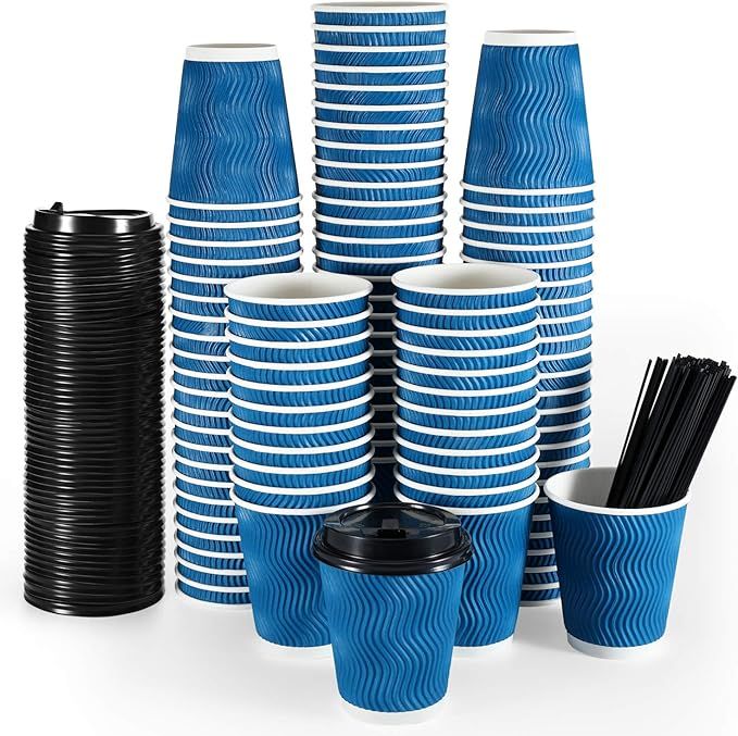 Millet by R-100 Sets 12 Oz Premium Disposable Coffee Cups with Lids & Stirring Straws-For Hot Col... | Amazon (US)