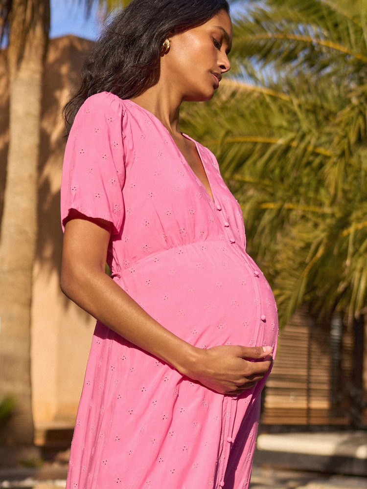 Seraphine Pink Maternity & Nursing Broderie Anglaise Midi Dress | Next US