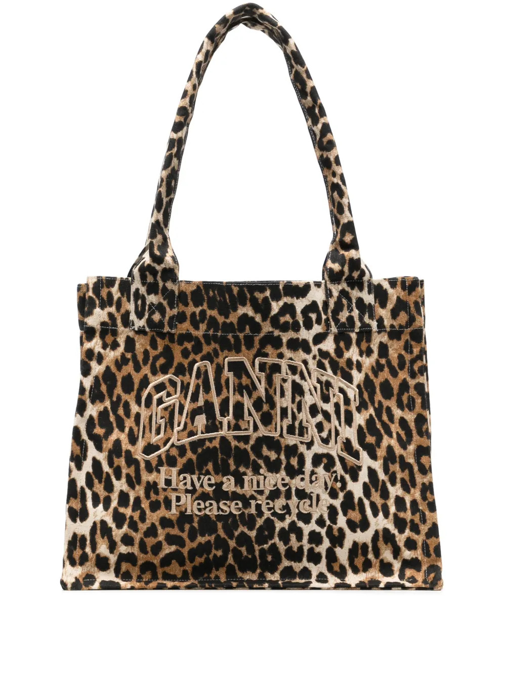 GANNI Large leopard-print Canvas Tote Bag | Brown | FARFETCH | Farfetch Global