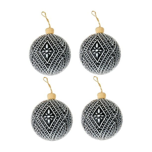 Holiday Time Black & White Christmas Ornaments, 4 Count - Walmart.com | Walmart (US)