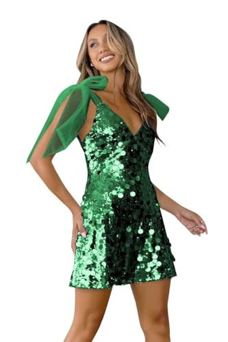 CRIEBDK Sparkly Cocktail Party Dresses Girls Short A Line Formal Prom Gowns Sequin V Neck Homecoming Dress Emerald Green US 28W | Amazon (US)