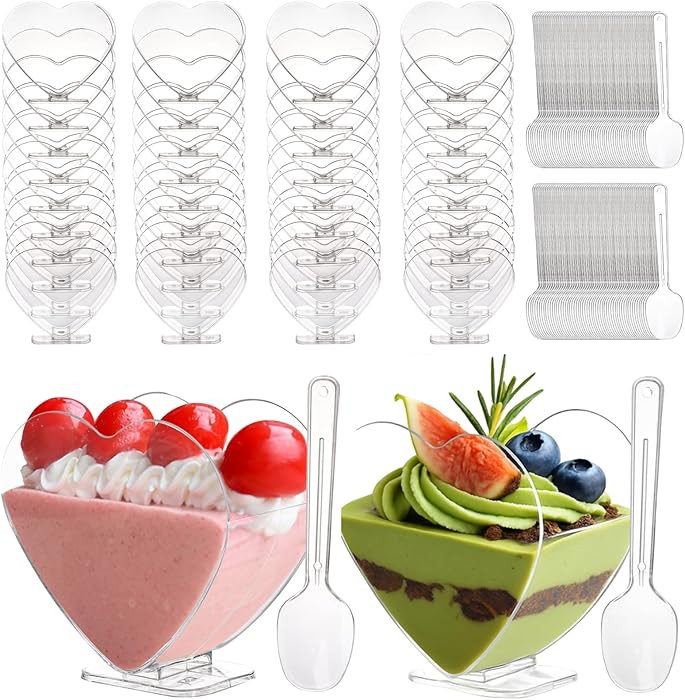 Coloch 100 Pack Plastic Mini Dessert Cup with Spoon for 4 oz Dessert/2.7 oz Liquid, Clear Parfait... | Amazon (US)