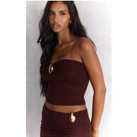 Chocolate Gold Trim Detail Bandeau Top, Brown | PrettyLittleThing US