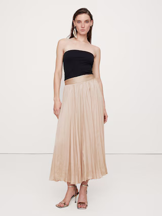 Crinkle Satin Pleated Midi Skirt | Banana Republic (US)