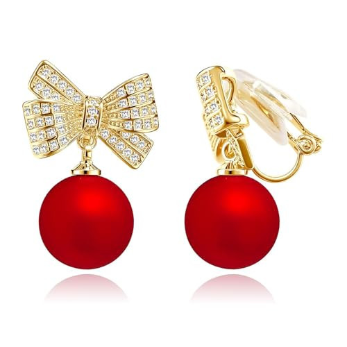 Christmas Earrings for Women Clip On Earrings Rhinestone Pearl Bow Earring Holiday Jewelry Gifts Trendy Stocking Stuffers Christmas Jewelry | Amazon (US)