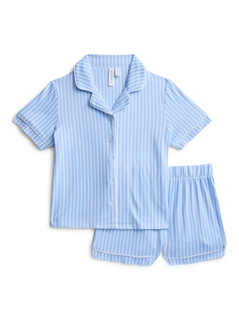 Joyspun Girls Mommy and Me Notch Collar Top and Shorts Family Matching Pajama Set, Sizes XS-XXL | Walmart (US)