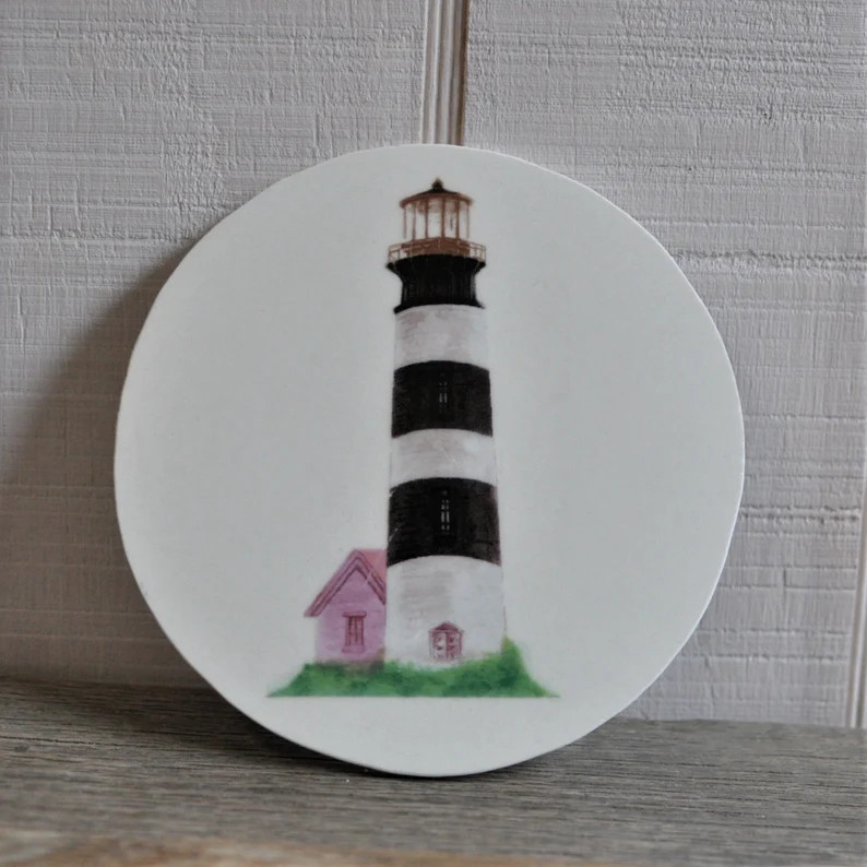 Broken China Mosaic Round Focal Tile, Lighthouse, Nautical, Ocean Theme, Recycled Plates, Mixed M... | Etsy (Global)