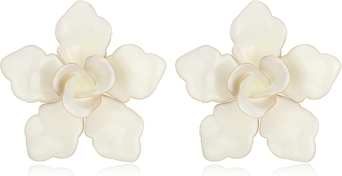 Flyonce Flower Earrings for Women, White Enamel Oversized Large Big Statement Boho Floral Earring... | Amazon (US)
