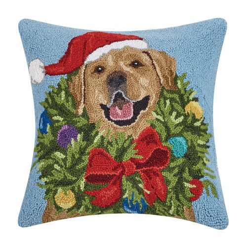 Santa Golden Labrador Wreath Hook Pillow | Dashing Trappings
