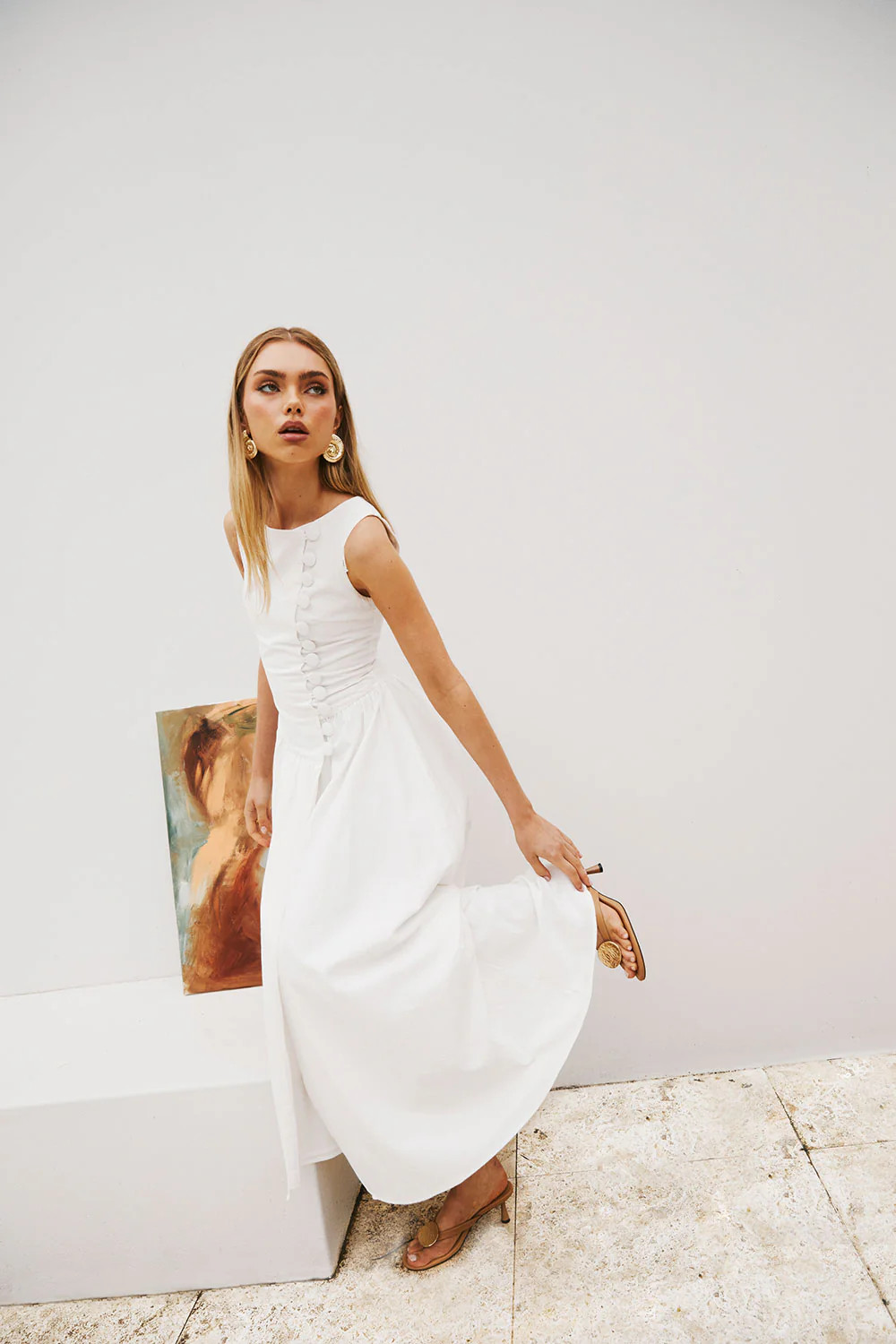 White Button Split Maxi Odessa Dress | Sabo Skirt US