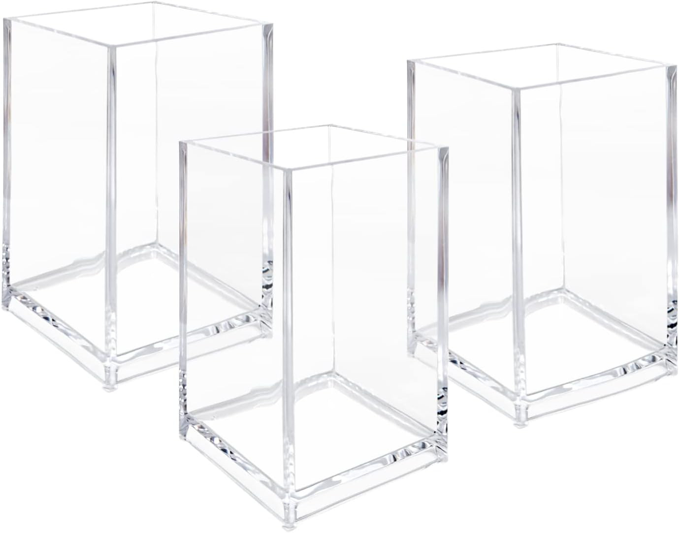 Newkita 3 Pack Clear Acrylic Cosmetic Pencil Pen Holder Cup, Clear Makeup Brush Holder, Desk Acrylic Brushes Storage | Amazon (US)
