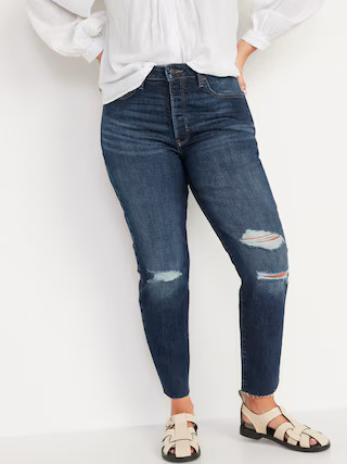 High-Waisted Button-Fly O.G. Straight Ripped Cut-Off Jeans for Women | Old Navy (US)