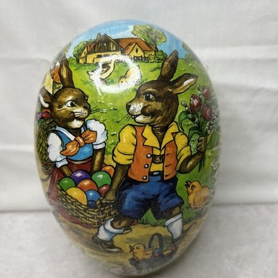 VTG Nestler Paper Mache Easter Egg Bunny Rabbits Walking Flirting Germany 7" | eBay US