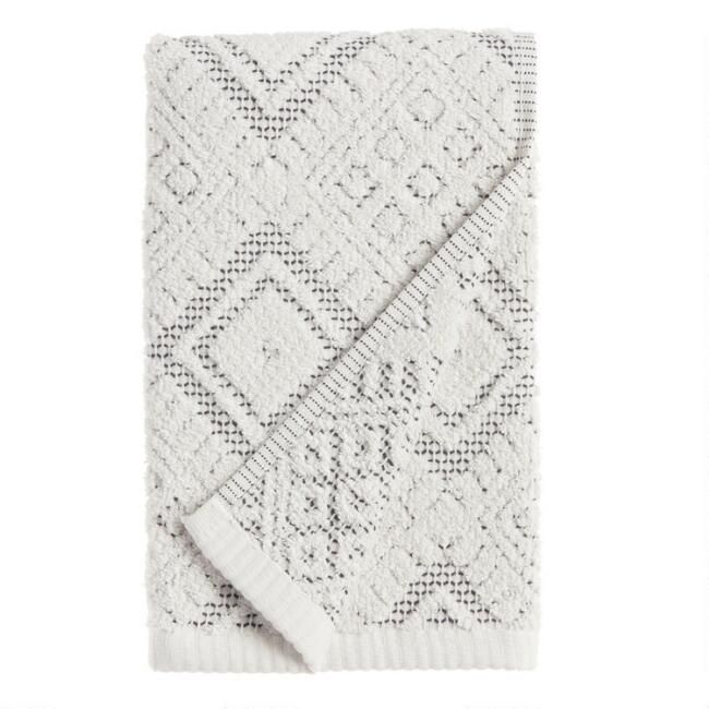 Ivory and Black Diamond Honeycomb Zena Hand Towel | World Market