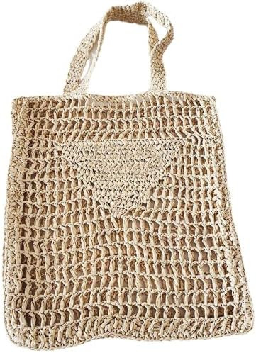 Womens Handmade Straw Bag,Travel Beach Tote Fishing mesh Bag,Straw Woven Beach Bag Weaving Hollow... | Amazon (US)