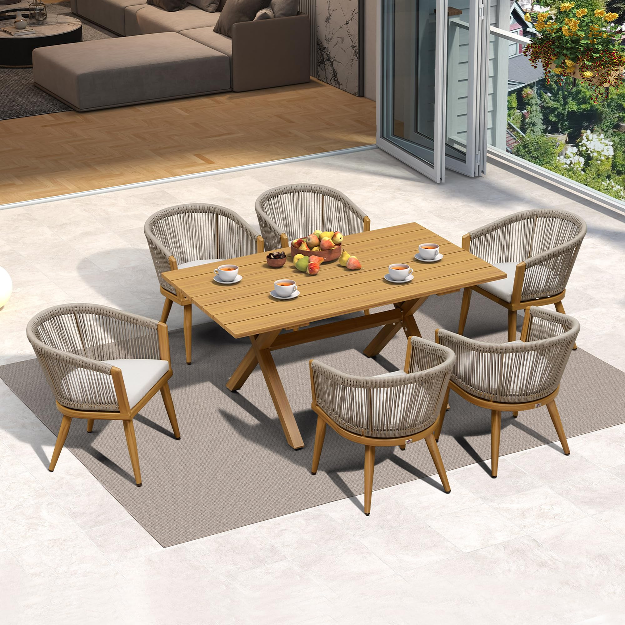 PURPLE LEAF Outdoor Dining Set for 6 All-Weather Aluminum 7 Piece Outdoor Patio Dining Furniture ... | Amazon (US)